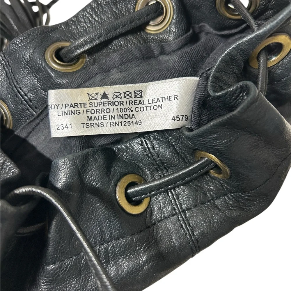 TopShop Real Leather Bucket Crossbody Bag with Tassels Grayish Black Color - Picture 8 of 8